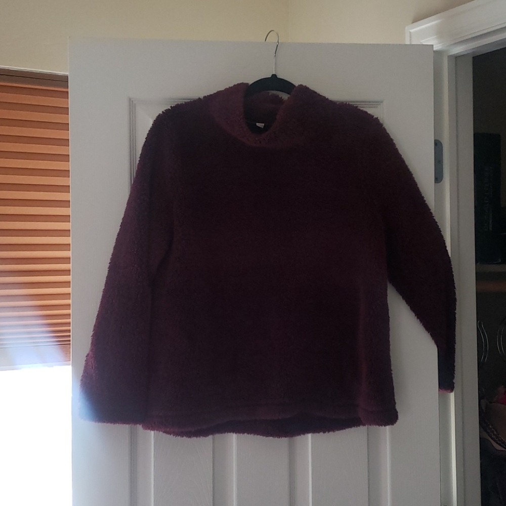 Loft Mp Fuzzy Burgundy Mock Turtleneck Long Sleeve - image 1